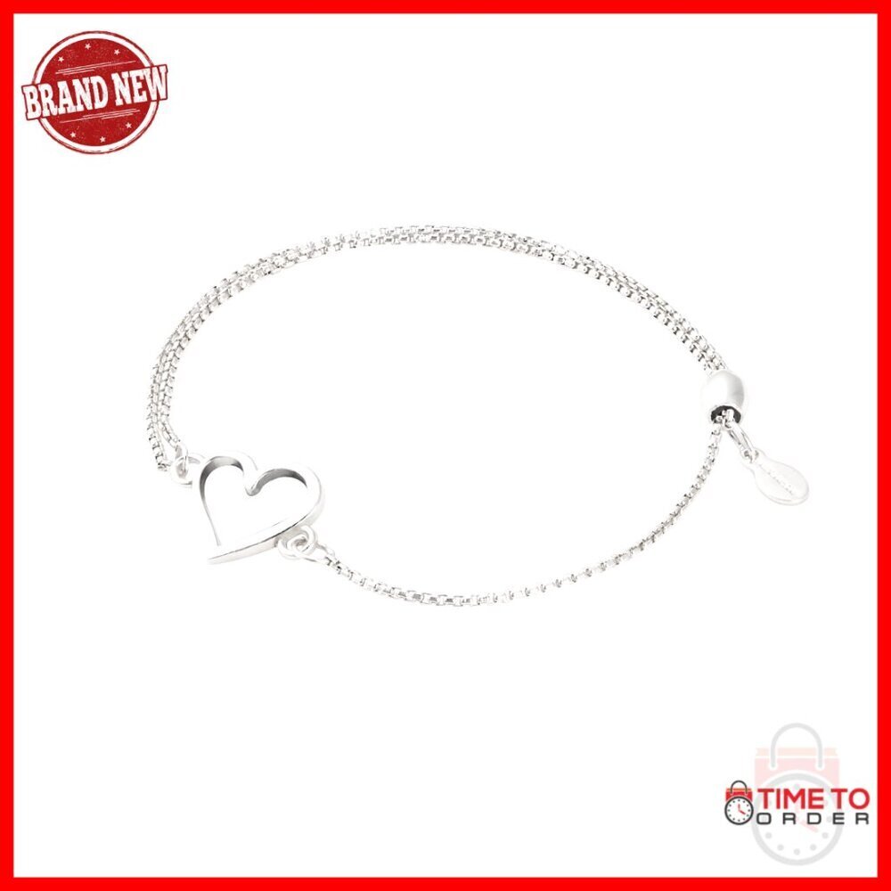 Adjustable Sterling Silver Heart Charm Bracelet 5.5-9.5in Pull Chain